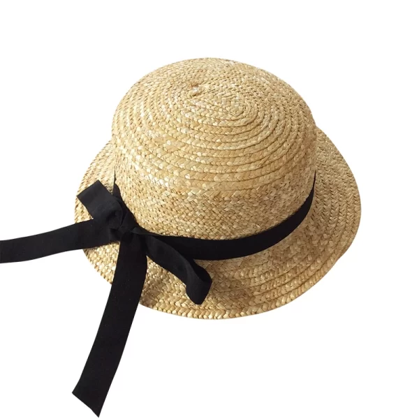 Girl's Black Ribbon Straw Hat - Image 6