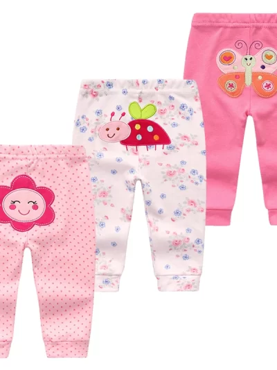 3Pcs/lot Cartoon Print Baby Girl Pants Cotton