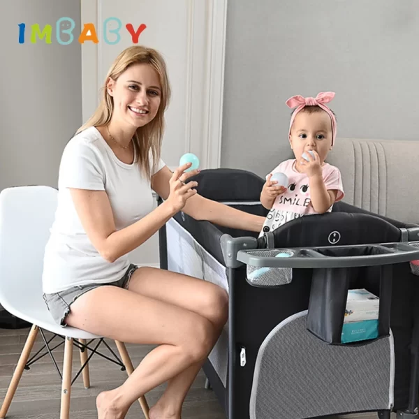 IMBABY Multifunctional Foldable Baby Cot With Diaper Table - Image 5