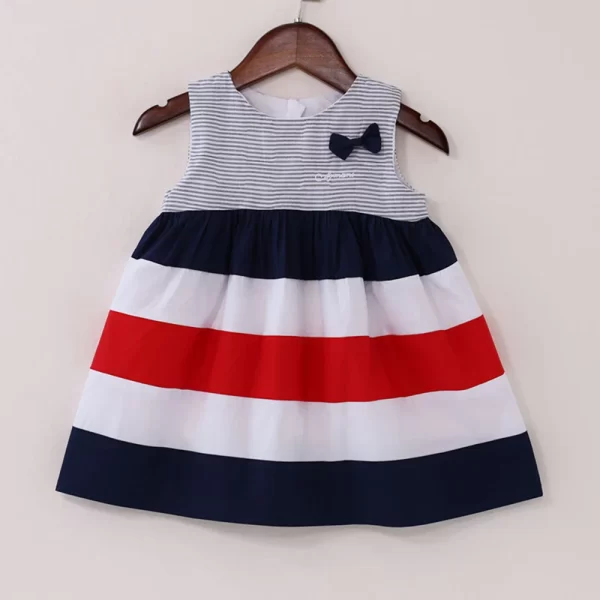 100% Cotton Striped Girl Kid's Dress Cute Bow - Image 5