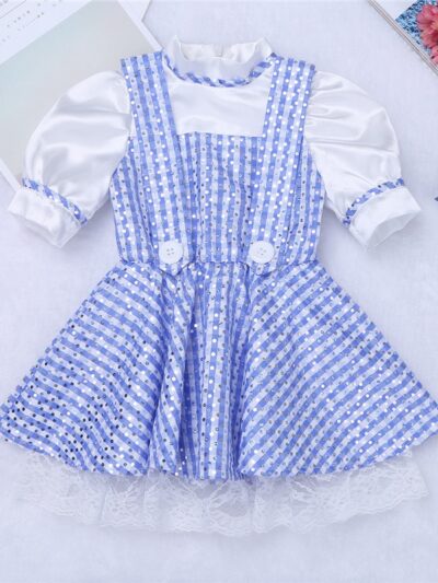 Cute Blue Polka Dots Plaid Party Dress