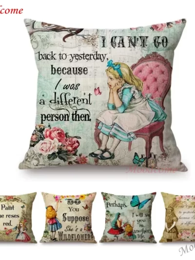 Vintage Alice in Wonderland Throw Pillow Case
