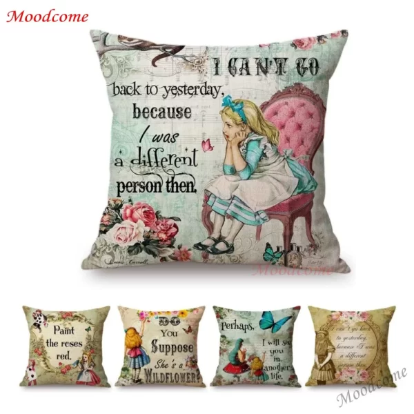 Vintage Alice in Wonderland Throw Pillow Case