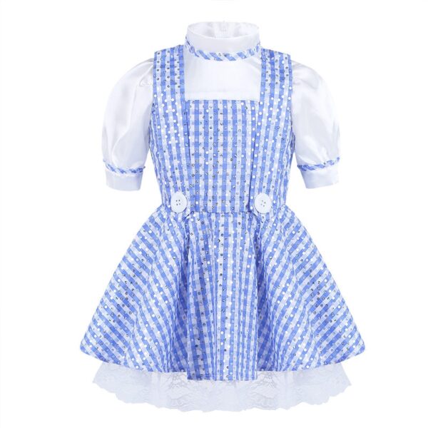 Cute Blue Polka Dots Plaid Party Dress - Image 3