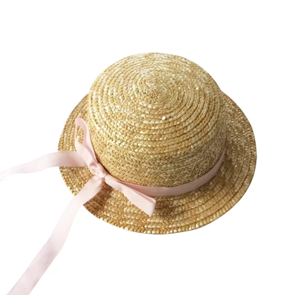 Girl's Black Ribbon Straw Hat - Image 2