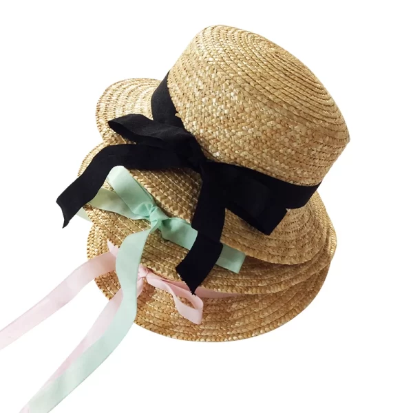 Girl's Black Ribbon Straw Hat - Image 4