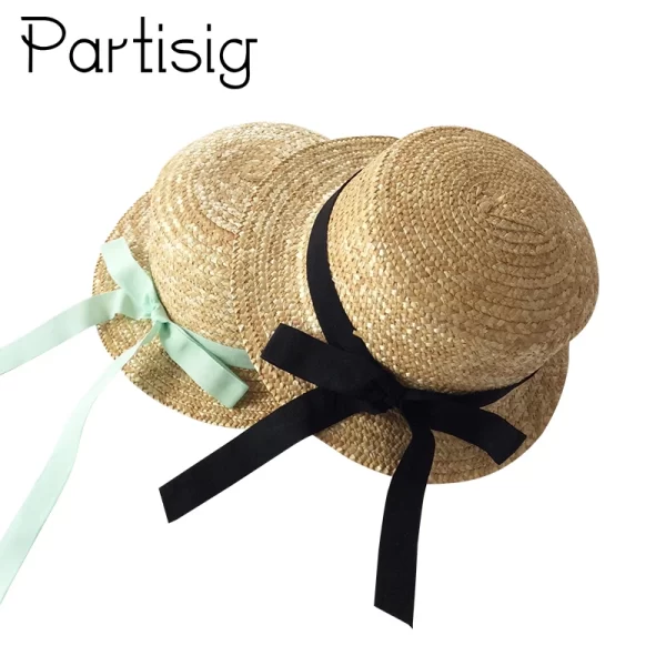 Girl's Black Ribbon Straw Hat - Image 5