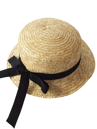 Girl's Black Ribbon Straw Hat