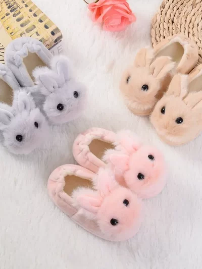 Non-slip Kid's Cartoon Plush Rabbit Cotton Slippers