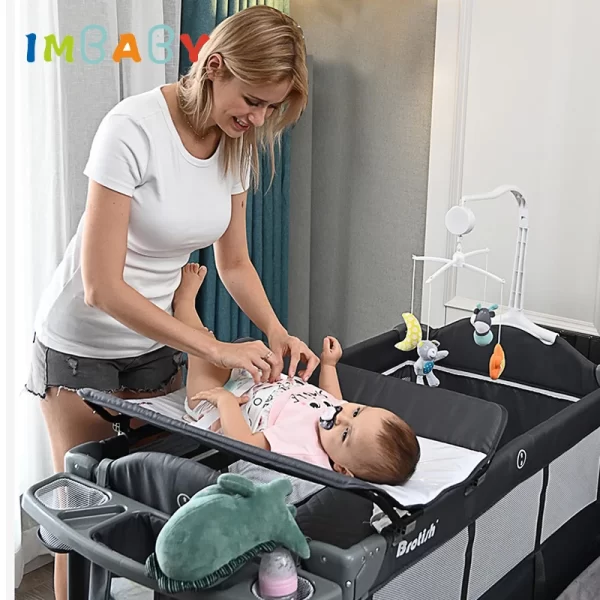 IMBABY Multifunctional Foldable Baby Cot With Diaper Table - Image 2