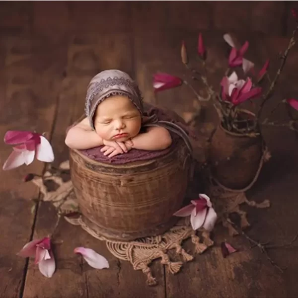 Newborn Photo Props Barrel Handmade Smoked Wood - Image 5