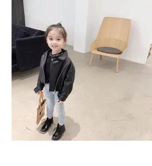 Girls Lapel Faux Leather Jacket