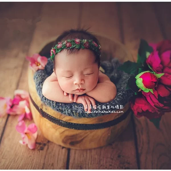 Newborn Photo Props Barrel Handmade Smoked Wood - Image 3