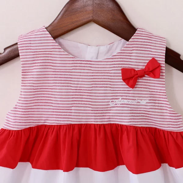 100% Cotton Striped Girl Kid's Dress Cute Bow - Image 3