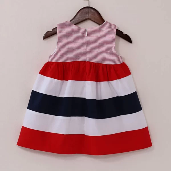 100% Cotton Striped Girl Kid's Dress Cute Bow - Image 2
