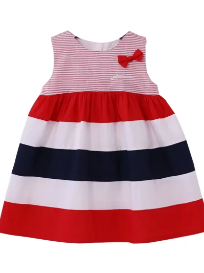 100% Cotton Striped Girl Kid's Dress Cute Bow