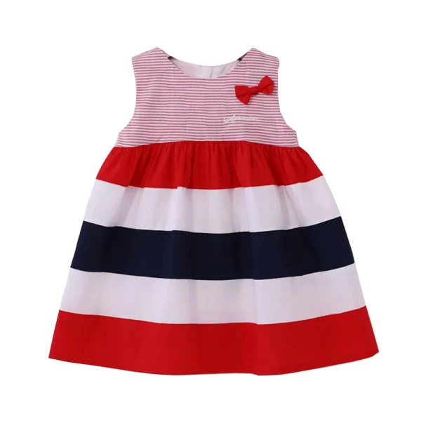 100% Cotton Striped Girl Kid's Dress Cute Bow