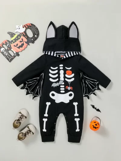 Baby Boys Long Halloween Bat Costume Hooded Jumpsuit