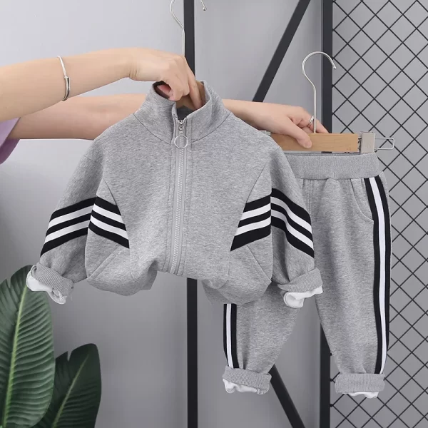 Kid's Striped Zipper Jackets + Pants Set 2Pcs - Image 3