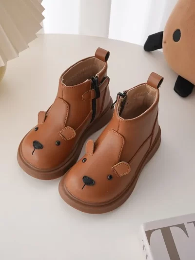 Cute Children's Leather Boots Fleece-lined