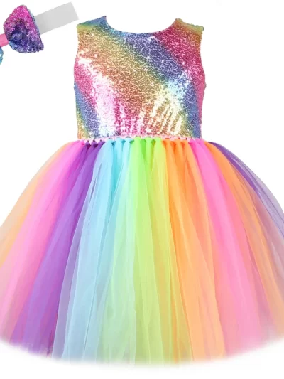 Rainbow Sequins Princess Tutu Dress