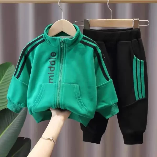Boys Striped Zipper Jackets + Pants Sport Suit - Image 7