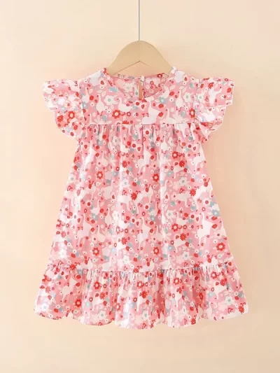 Girl's Flower Pattern Beach Dresses 100% Cotton