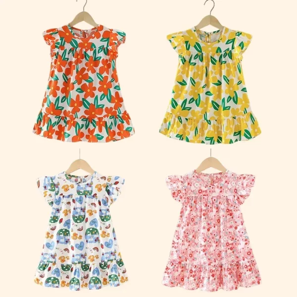Girl's Flower Pattern Beach Dresses 100% Cotton - Image 2