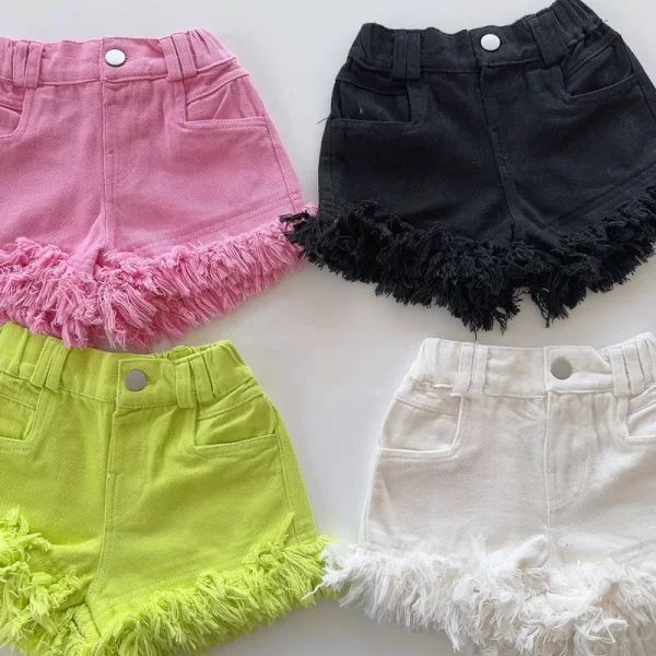 Summer Girls' Tassel Denim Shorts - Image 5