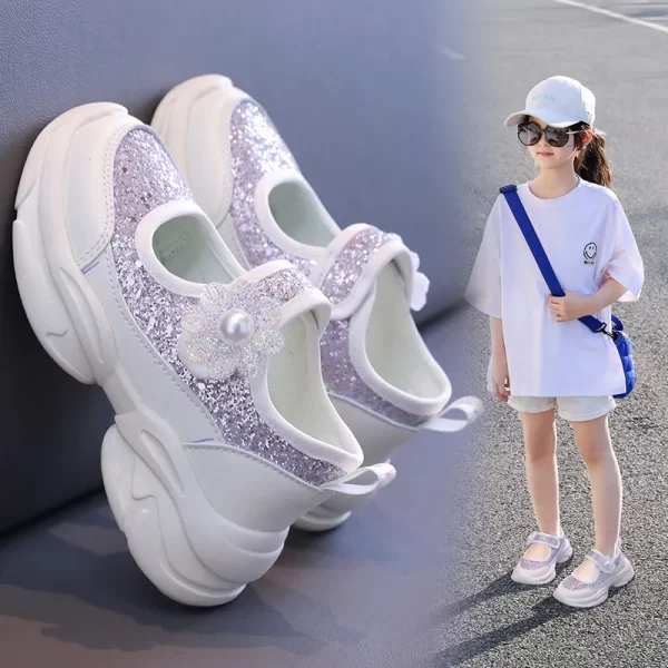 Fashion Flower Soft Sole Hook & Loop Girls' Casual Shoes - Image 4