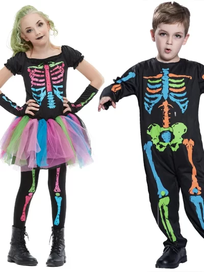 Halloween Colorful Skeleton Girl Dress/Skull Boy Costume