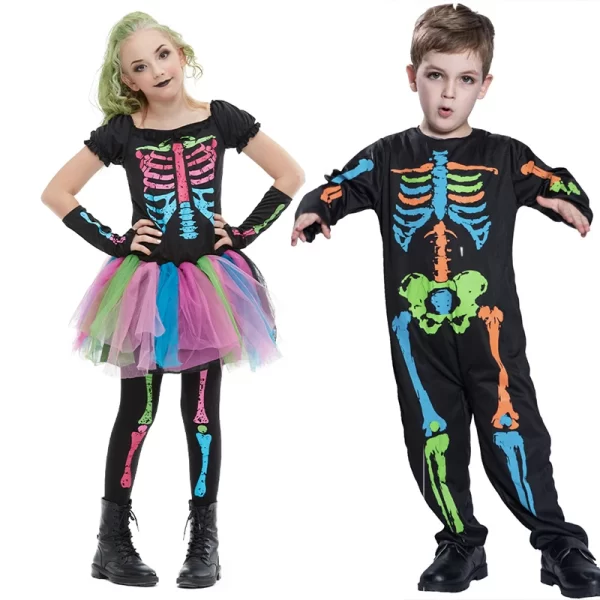 Halloween Colorful Skeleton Girl Dress/Skull Boy Costume