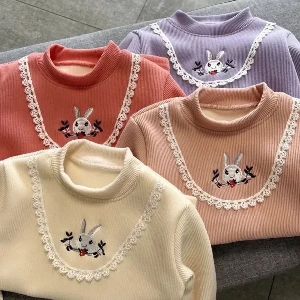 Baby Girls Long Sleeved T-shirt Kids Thick Tops Cartoon Print Pullover 2023 Fall Winter 1 To 6Yrs Children's Warm Fleece Clothes - Image 4