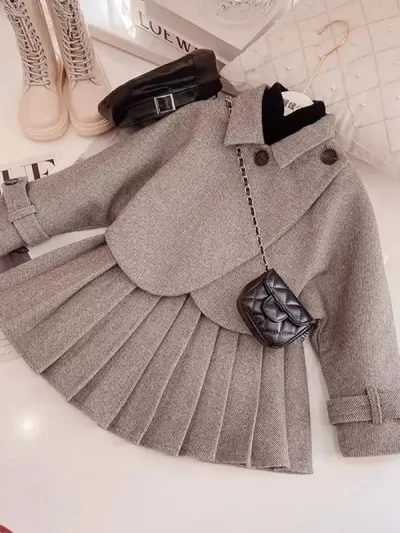Fashion Girl's Princess 2pcs Set Coat Outwear+Skirts Vintage Outfits