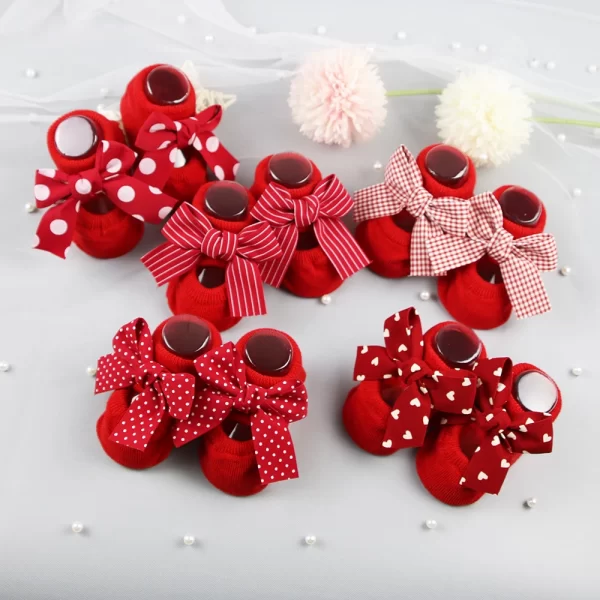 Cute Girl Princess Bow Socks Boat Red