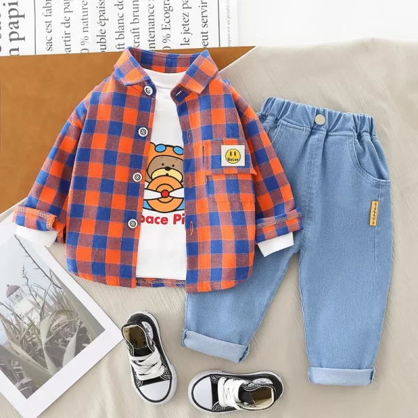 Boys Clothes Set 3 Pcs Set Plaid - Image 3