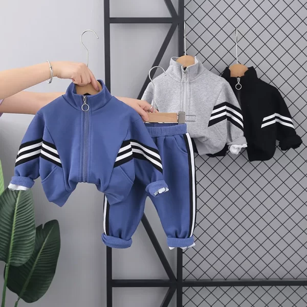 Kid's Striped Zipper Jackets + Pants Set 2Pcs