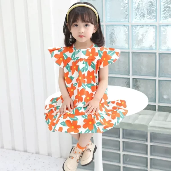 Girl's Flower Pattern Beach Dresses 100% Cotton - Image 6