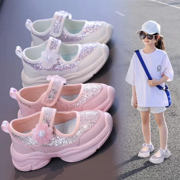 Fashion Flower Soft Sole Hook & Loop Girls' Casual Shoes - Image 3