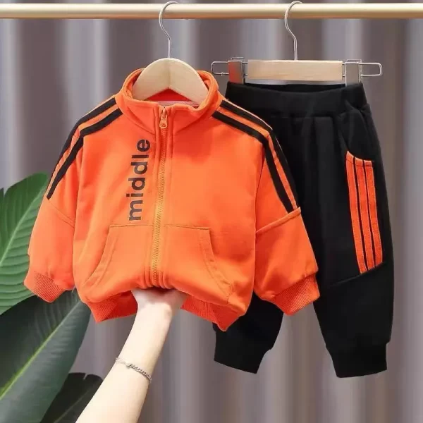 Boys Striped Zipper Jackets + Pants Sport Suit - Image 4