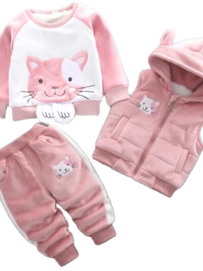 Cartoon Cat Hooded Vest Set