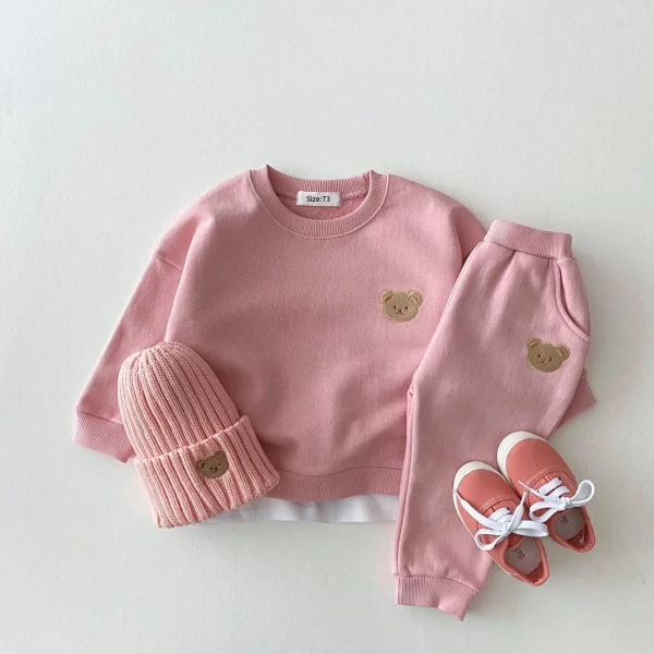 Toddler Tracksuit Cute Bear Embroidery Set - Image 2