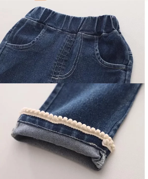 Girl's Lapel Cotton Shirt/Vest/Jeans Set - Image 2