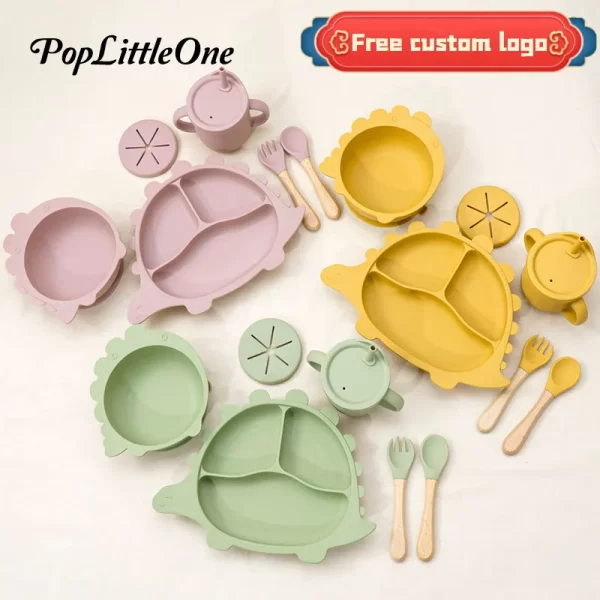 5PCS Cartoon Children's Tableware Set Suction Silicone