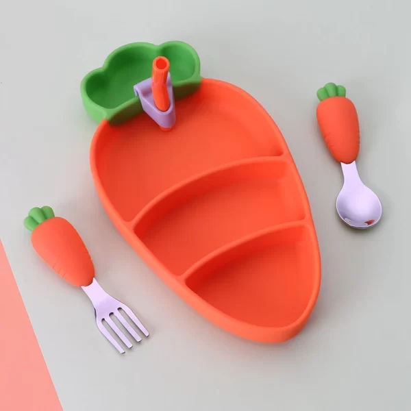 Cartoon Carrot Anti Dropping Three Piece Baby Feeding Set - Image 3