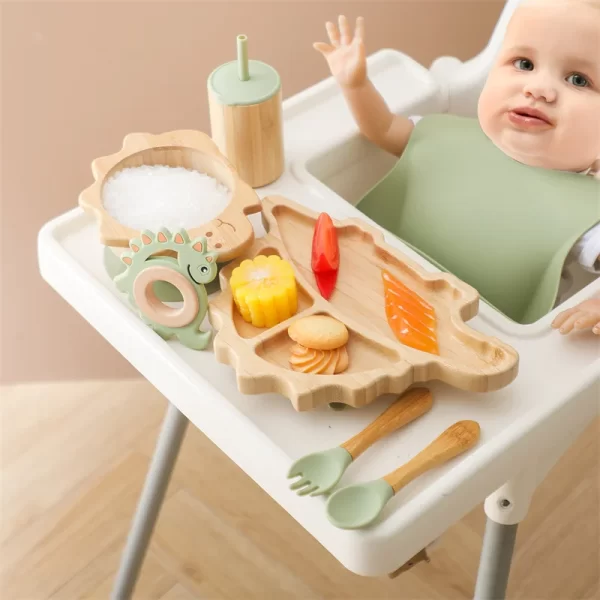Bamboo Wooden Dinosaur Dinner Plate - Image 2