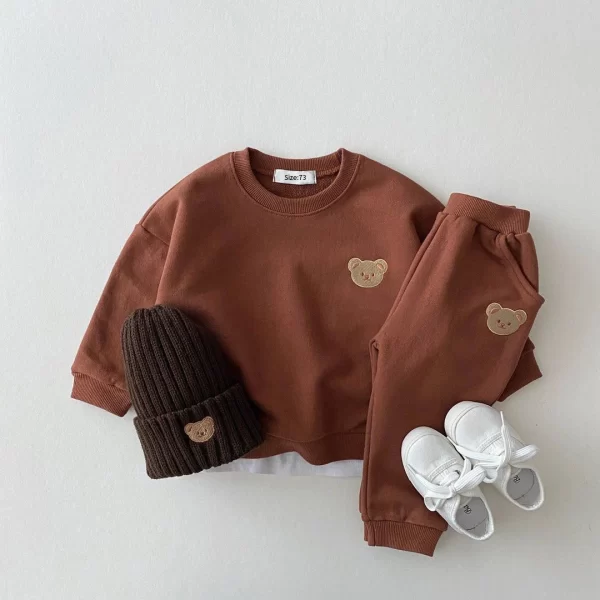 Toddler Tracksuit Cute Bear Embroidery Set - Image 3