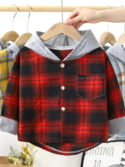 Children's Plaid Hooded Shirts