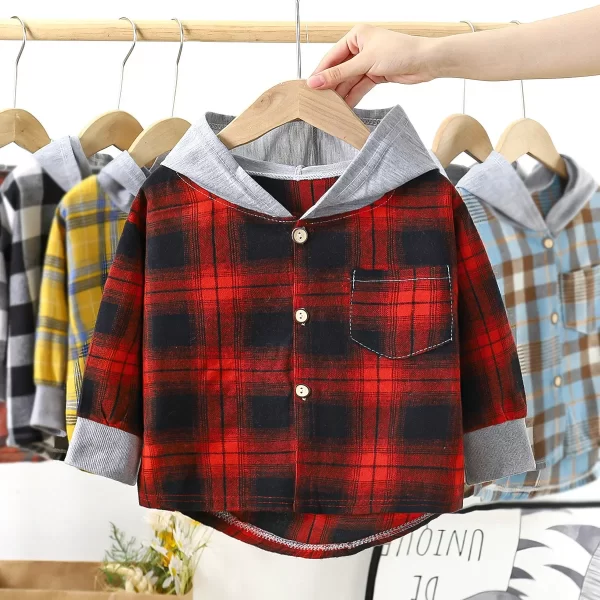 Children's Plaid Hooded Shirts