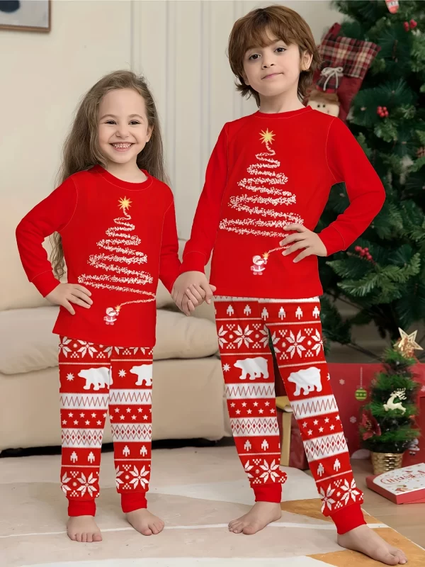 2pcs Kid's Comfy Christmas Pajamas, Long Sleeve
